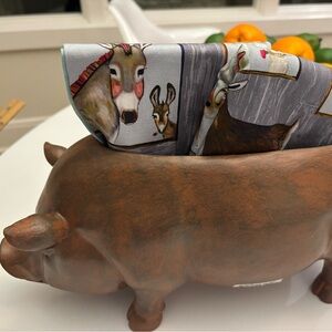 Farmhouse Decor Resin Pig Planter - 14x5x6” - and 
2 Farm Animals Tea Towels NWT